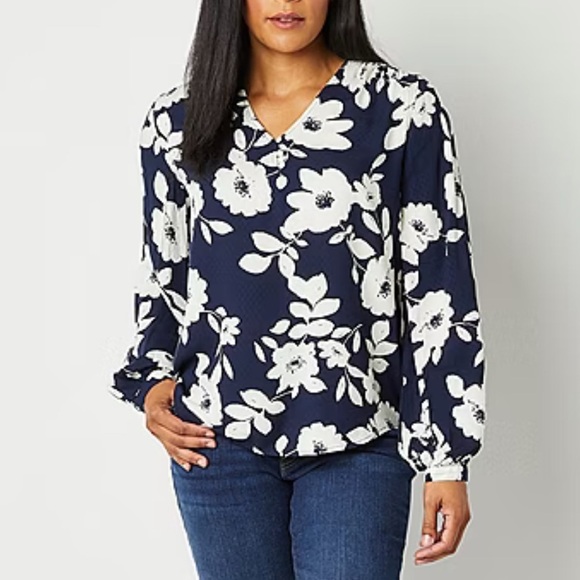 Liz Claiborne Floral flowy long sleeve blouse - Picture 1 of 8